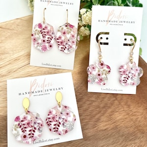 Pink Pastel Floral Earrings, Acrylic Floral Spring Earrings, Floral Print Acrylic Earrings, Summer Floral Earrings, Cherry Blossom
