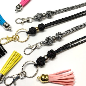 Tassel Lanyard, Neutral Lanyard, Teacher Lanyard, Black and Gray, Light Lanyard with ID holder, Lanyard necklace, Teacher Gift,