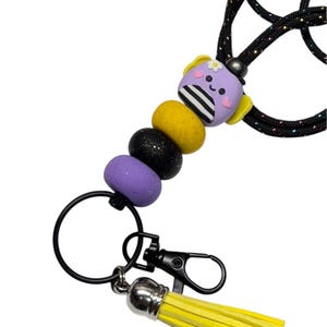 Purple Bee Lanyard,  Purple Yellow Lanyard, Teacher Lanyard, Accessory, ID holder, Lanyard necklace, Teacher Gift, Clay Lanyard