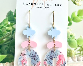 Summer Pastels Floral  Earrings | Lightweight Dangle Earrings | Organic Shape Earrings |  Vacation Earrings | Tropical Beach Earrings