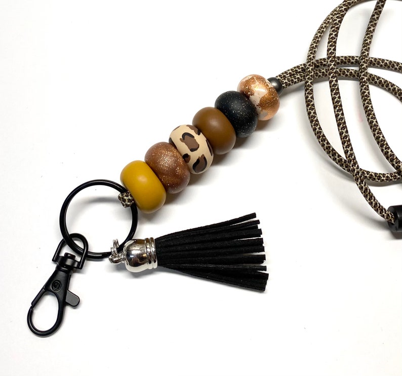 Lanyard necklace Beaded Lanyard Accessory Teacher Lanyard Teacher Gift Clay Lanyard Lanyard with ID holder Cheetah Lanyard