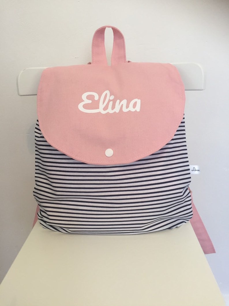 Personalised baby and child backpack crib bag nanny bag navy blue white and pink navy style