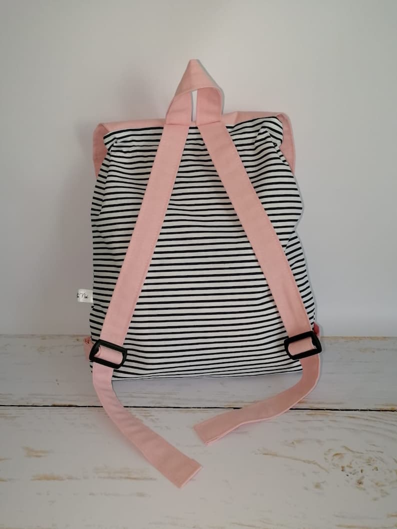Personalised baby and child backpack crib bag nanny bag navy blue white and pink navy style
