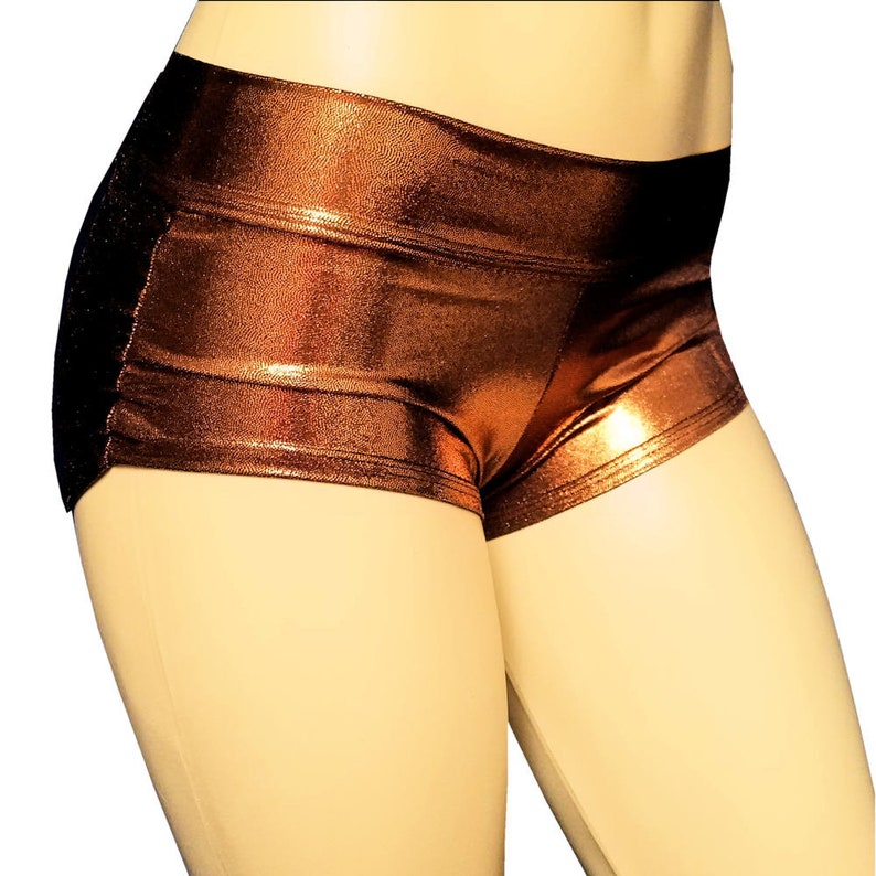 Shiny Copper Shorts Booty Shorts No Stringz