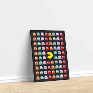 Poster di Pac-Man, Poster di videogiochi retrò, Modello di Pac-Man, Arte della parete della sala giochi, Regalo per il giocatore, Stampa astratta / Decorazione murale / Arte della parete