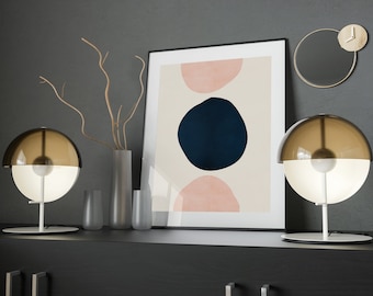Abstract Shapes Print, Scandinavian Poster, Abstract, Contemporary Art, Mid Century Modern Prints, Pink, Blue | Wall Decoration | Wall Art