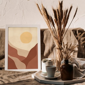 Mountains Poster, Abstract Landscape Poster, Terracotta, Scandinavian Poster, Minimalist Print | Wall Decor | Wall Decoration | Wall Art