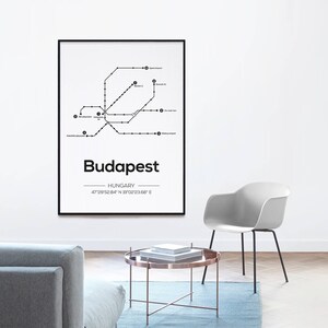 Budapest U-Bahn Karte, Reisedruck, minimalistisches Poster, skandinavisches Poster | Wohndekoration | Wanddekoration | Wandbild | MDRN HOME