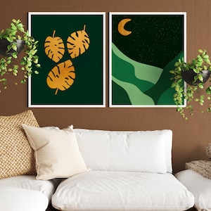 Smaragd Poster 2er Set, Poster Set Ästhetik, Aquarell Kunstdruck, Smaragd Grün Gold Wandkunst, Smaragd Home Dekor, Smaragd Wanddeko