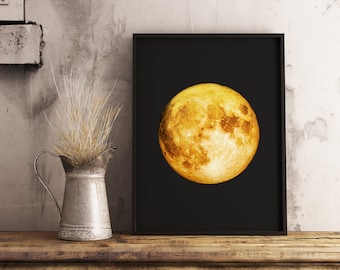 Golden Moon Poster, Planet Print, Astronomy Print, Minimalist Moon Print, Minimalist Poster, Abstract Print | Wall Decoration | Wall Art