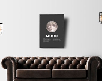 Moon Poster, Planet Print, Astronomy Print, Modern Earth Print, Typography, Minimalist Poster, Abstract Print | Wall Decoration | Wall Art