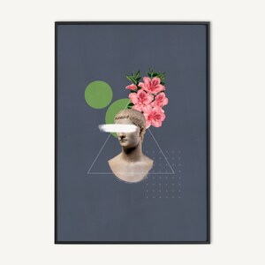 Poster di arte astratta con composizione surrealista, stampa collage, illusione, stampa artistica surrealista, surrealismo / decorazione murale / arte murale