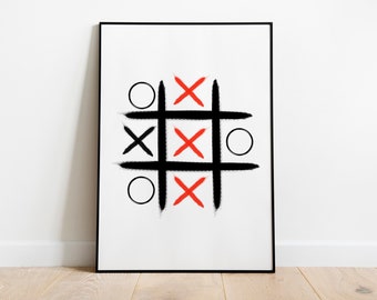 Tic Tac Toe Abstract Poster, Red, Black, Noughts and Crosses, Abstract Art, Minimalist Print | Home Decoration | Wall Decoration | Wall Art
