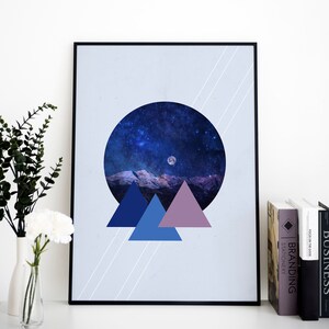 Stampa paesaggio di montagna, Poster di montagna, Arte di montagna, Poster del cielo notturno, Poster delle stelle, Stampa di arte astratta / Decorazione murale / Arte murale