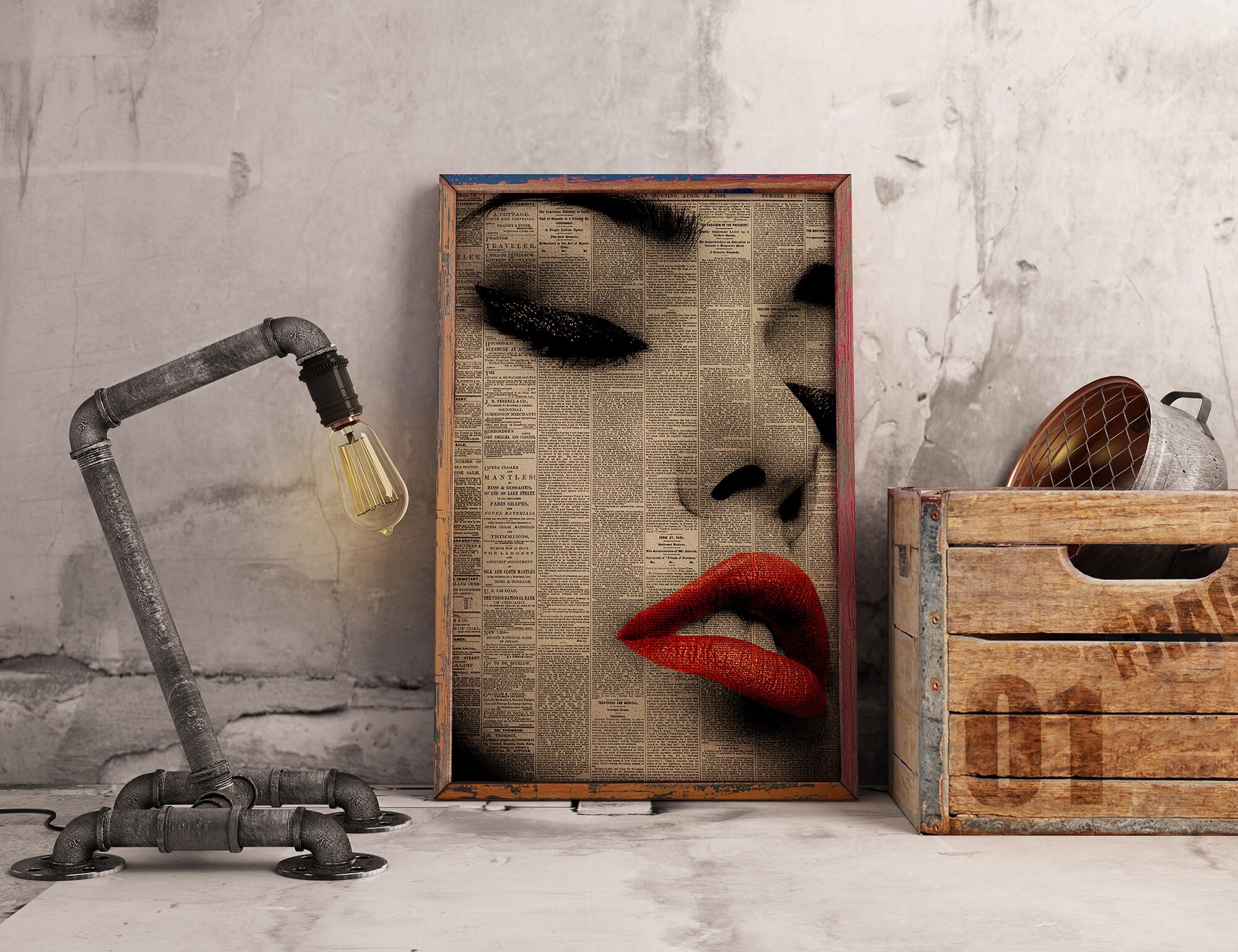 Abstract Art Print, Red Lips Poster, Woman Poster, Surrealist Art Print ...