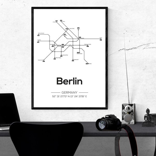 Berlin U-Bahn Karte, Reisedruck, Minimalistisches Poster, Skandinavisches Poster | Wohndekoration | Wanddekoration | Wandbild | MDRN HOME