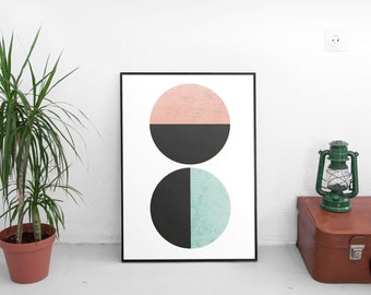 Abstract Circles Poster, Minimalistic Print, Minimal Art, Scandinavian Poster, Pastel tints, Industrial Art  | Wall Decoration | Wall Art