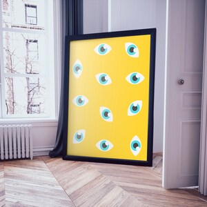 Pôster com padrão de olhos, amarelo, impressão minimalista, arte minimalista, pôster escandinavo, pôster de arte abstrata | Decoração de parede | Arte de parede