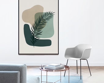 Abstract Botanical Print, Green, Beige, Abstract Print, Leaves, Branches, Nature, Contemporary Art | Wall Decoration | Wall Art | MDRN HOME