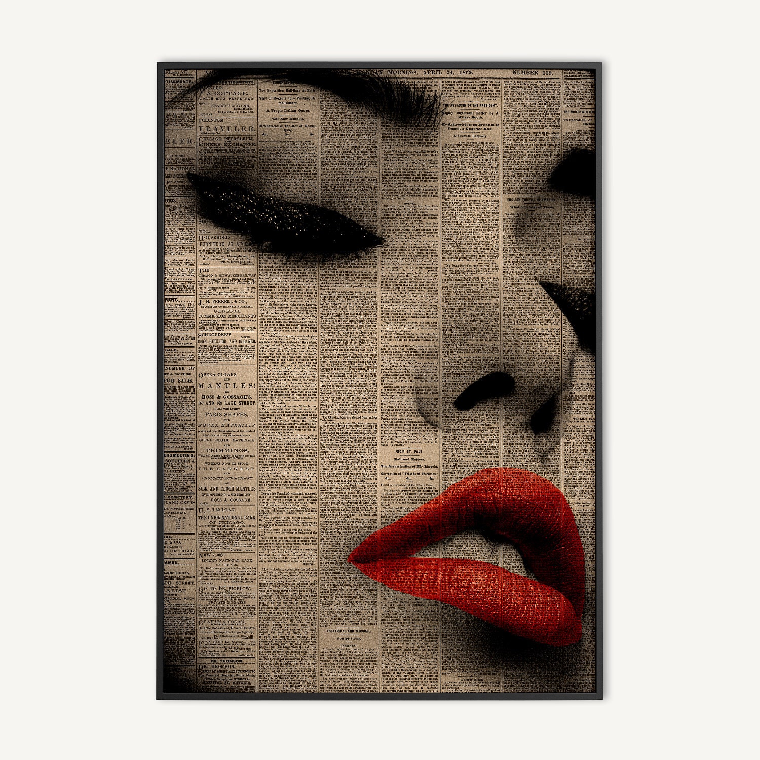 Abstract Art Print, Red Lips Poster, Woman Poster, Surrealist Art Print ...