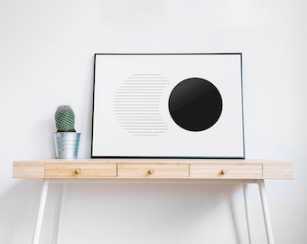 Geometrische Zwart-Wit Cirkels Poster, Abstracte Poster, Moderne Kunst, Minimalistisch | Woonaccessoires | Wanddecoratie | Muurdecoratie