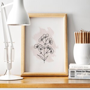 Acuarela Póster Botánico, Cartel De Flores, Rosa Acuarela Floral, Arte Rosa, Estampado Minimalista, Impresión Escandinava / Decoración De Pared / Arte Mural