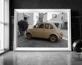 Fiat 500 Oldtimer Poster, Vintage Car, Classic Car, Italian Car, Black and White Print | Home Decoration | Wall Decoration | Wall Art