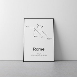 Rom U-Bahn Karte, Reisedruck, minimalistisches Poster, skandinavisches Poster | Wohndekoration | Wanddekoration | Wandbild | MDRN HOME