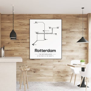 Rotterdam U-Bahn Karte, Reisedruck, Minimalistisches Poster, skandinavisches Poster | Wohndekoration | Wanddekoration | Wandbild | MDRN HOME