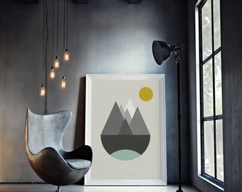 Berglandschap Scandinavische Poster, Abstracte Poster, Minimalistische Kunst, Geometrisch, Noordse Poster | Muurdecoratie | Wanddecoratie