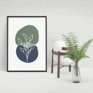 Abstracte, Botanische Poster, Bloemen Poster, Botanische Print, Bladeren Poster, Blauw, Groen, Groene Poster | Muurdecoratie | Wanddecoratie