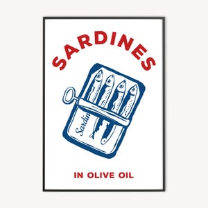 Sardines Poster, Sardines Print, Kitchen Wall Art, Vintage Sardines Print, Retro Kitchen Decor, Mediterranean Wall Art, Portugal Food Poster