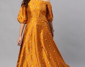 Mustard Printed One Shoulder Flared Maxi Dress Free Delivery