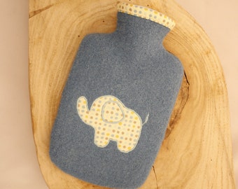 Kinder kleine Wärmflasche, Wärmflaschenbezug aus Wollwalk mit Elefant, inklusive Wärmflasche, Wolle, Geschenk