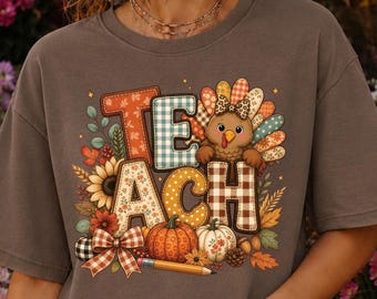 Teacher Thanksgiving Comfort Colors shirt, Fall Teach Turkey tshirt