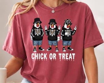 Chick or treat Comfort Colors shirt, Funny Halloween Skeleton Chicken tee