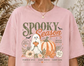 Retro Spooky Season Pumpkn Ghost Comfort Colors shirt, Pastel Halloween tshirt
