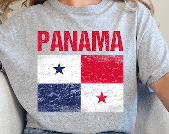 May include: A gray t-shirt with a distressed Panama flag and the word "PANAMA" in red letters.