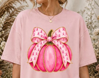 Breast Cancer Pumpkin Comfort Colors shirts, Pink Ribbon October tshirt