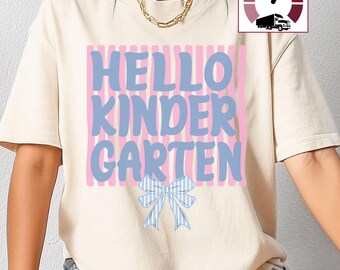 Hello Kindergarten Teacher Comfort Colors shirt,Striped Kindergarten Teacher tee,Trendy Back to school Kindergarten tee,Classroom tee