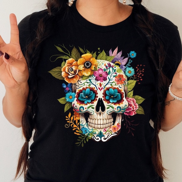 Dia de los muertos shirt,Sugar skull tshirt,Hispanic Heritage Month,Day of the dead,Mexican shirt,Latina shirt,Mexican floral skull