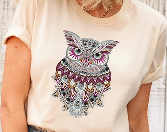Cute owl shirt,Owl shirt,Owl art shirt,Owl shirt women,Animal lover gift,Owl mandala shirt,Owl lover gift,Owl gift,Animal shirt,Bird shirt