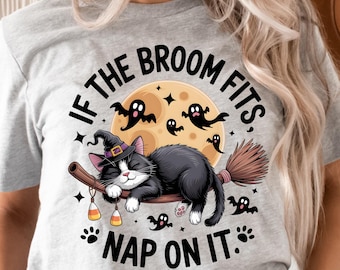 Halloween Black Cat shirt,Witchy Cat tshirt,Halloween shirt women,Spooky Cat tee,Cat Witch tshirt,Halloween shirt,Cat mom gift ,Cat on Broom
