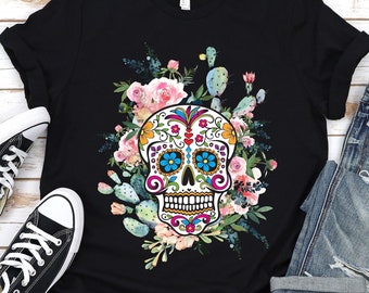 Dead Girl with Roses T-Shirt Sugar Skull Face Day of the Dead Mens Tee Shirt Dead Girl with Roses T-Shirt Sugar Skull Face Day of the Dead Mens Tee Shirt