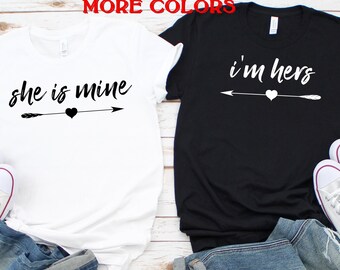 Valentine Gift for her,Lesbian Couple Shirts,I'm hers She is mine Shirts,Lesbian Girlfriend Gift,Lesbian Wedding,Mrs&Mrs Shirts,Mrs Mrs Gift