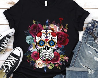 Tight Tops Tee,Skull,Big Flowers Sugar Skeleton S-XXL Girls Short Sleeves Tight Tight Tops Tee,Skull,Big Flowers Sugar Skeleton S-XXL Girls Short Sleeves Tight