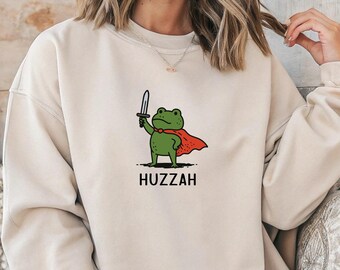 Huzzah Frog Sweatshirt,Frog Knight tshirt,Frog with sword,Frog sweatshirt,Renaissance faire gift,Medieval Frog tee,Funny Frog meme,Frog gift