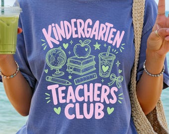 Kindergarten teachers club Comfort Colors shirt,Back to Kindergarten tshirt,Apple Books Globe Pencil tee,Kindergarten doodles tee