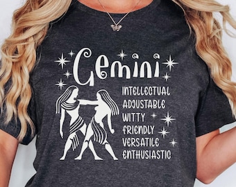 Camiseta del zodiaco Géminis, regalo de cumpleaños de mayo, camiseta de cumpleaños de junio, camiseta del zodiaco gemelos, camiseta del horóscopo Géminis, camiseta de astrología Géminis, cumpleaños del zodiaco Géminis