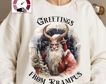 Krampus Sweatshirt,Greetings from Krampus jumper,Victorian Krampus shirt,Krampus apparel,Christmas pullover women,Xmas demon tee,Santa shirt